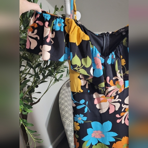 Lulus Got the Flower Black Floral Ruffled Cold-Shoulder Maxi Dress Small - Picture 4 of 5